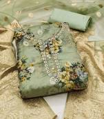 floral printed zari organza unstitched dress material