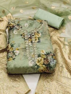 floral printed zari organza unstitched dress material 2