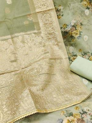 floral printed zari organza unstitched dress material 5