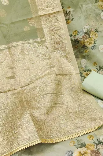 floral printed zari organza unstitched dress material