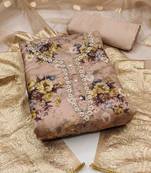 floral printed zari organza unstitched dress material