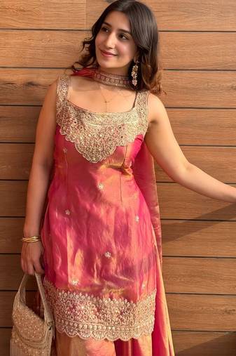  Embroidery Work Fendy Straight Kurta Sharara and Dupatta Set