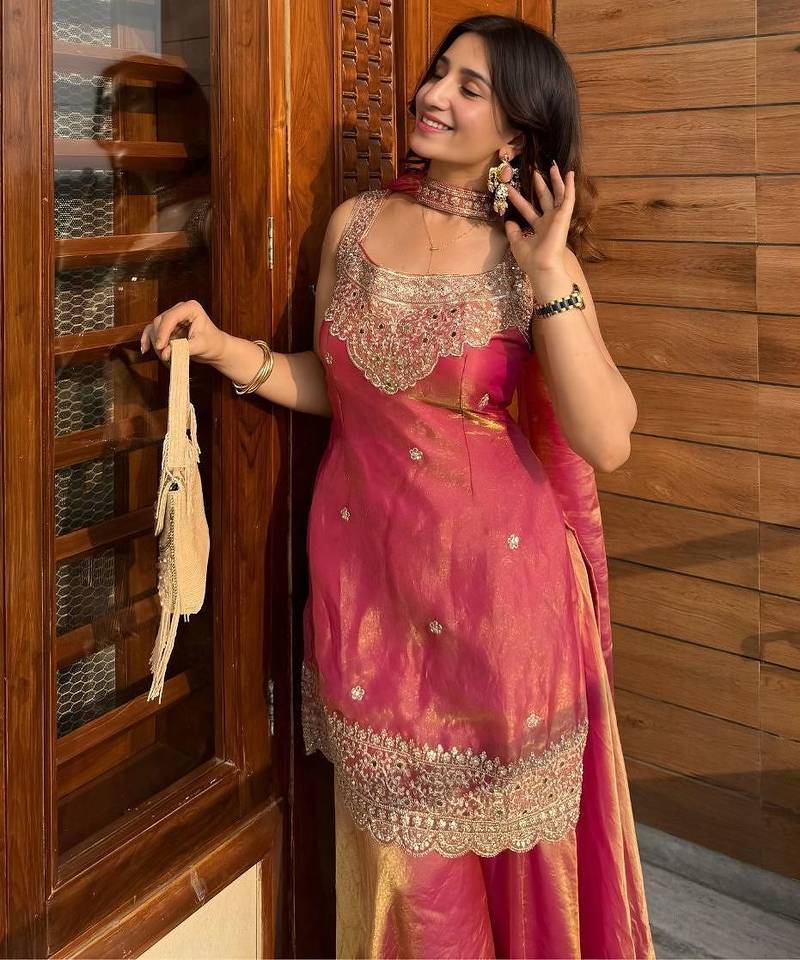  Embroidery Work Fendy Straight Kurta Sharara and Dupatta Set