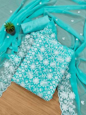 floral embroidered unstitched dress material 1
