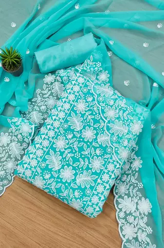 floral embroidered unstitched dress material