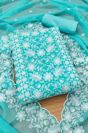 floral embroidered unstitched dress material