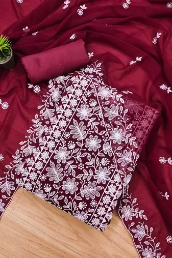 floral embroidered unstitched dress material