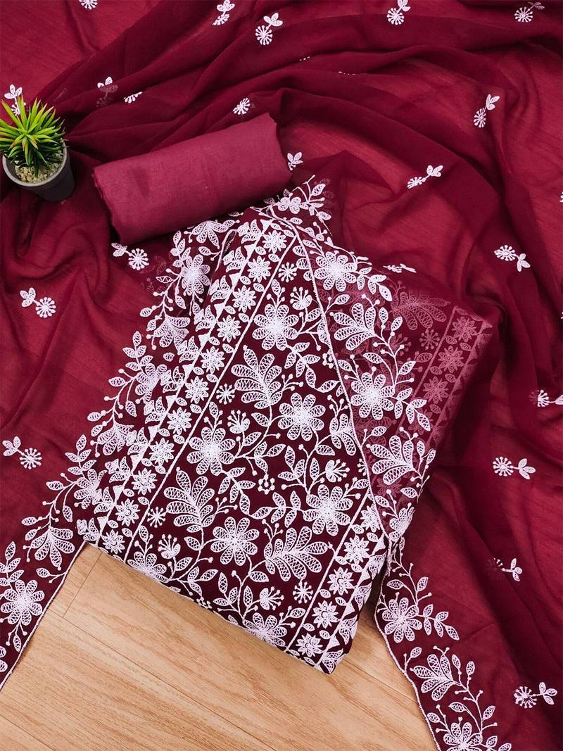 floral embroidered unstitched dress material
