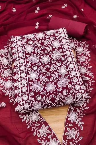 floral embroidered unstitched dress material