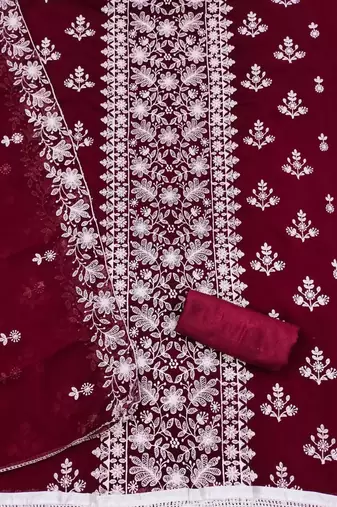 floral embroidered unstitched dress material