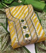 yellow banarasi jacquard with gota patti work unstitched dress material