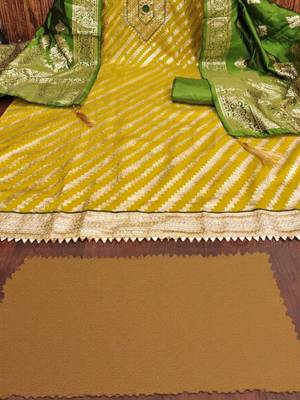yellow banarasi jacquard with gota patti work unstitched dress material 4