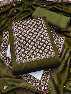 ethnic motifd embroidered zari unstitched dress material 1