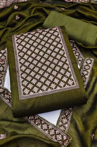 ethnic motifd embroidered zari unstitched dress material