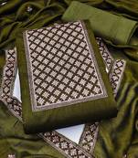 ethnic motifd embroidered zari unstitched dress material