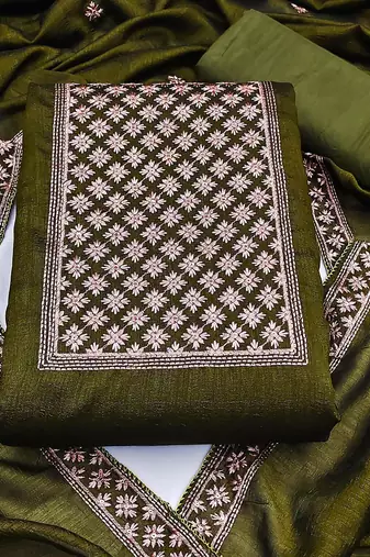 ethnic motifd embroidered zari unstitched dress material