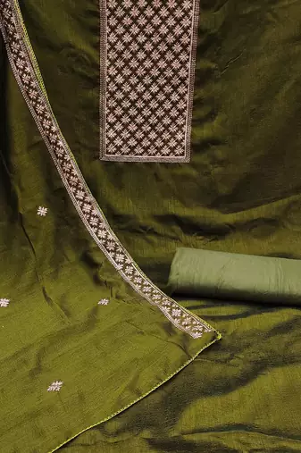 ethnic motifd embroidered zari unstitched dress material