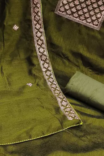 ethnic motifd embroidered zari unstitched dress material