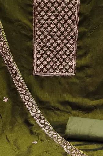 ethnic motifd embroidered zari unstitched dress material