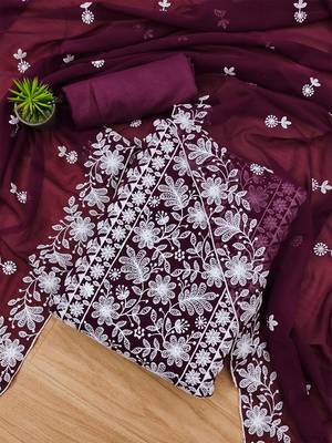 floral embroidered unstitched dress material 1