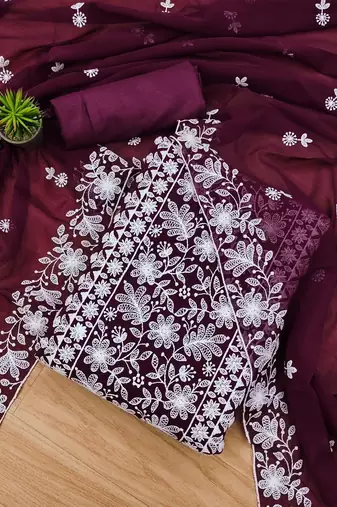 floral embroidered unstitched dress material