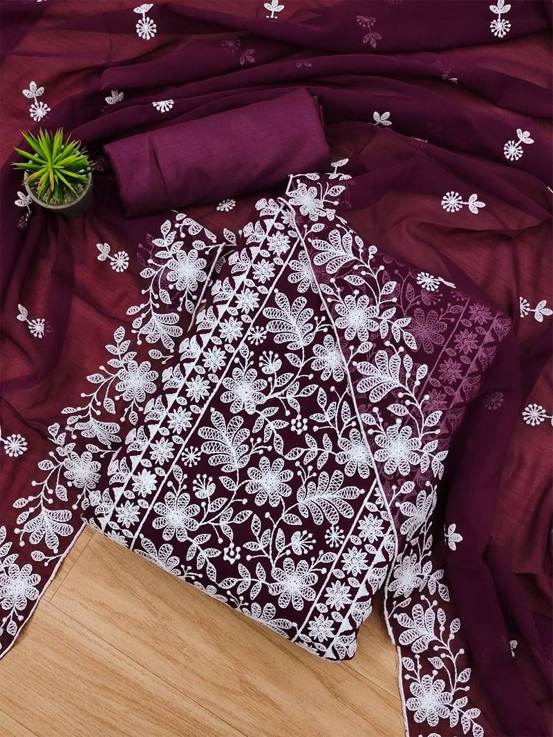 floral embroidered unstitched dress material