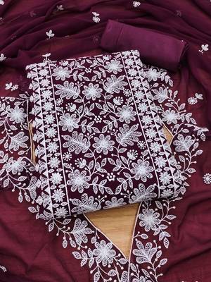 floral embroidered unstitched dress material 2