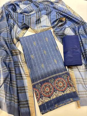 floral digital printed sequined chanderi cotton unstitched dress material 1