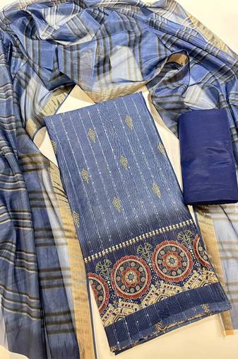floral digital printed sequined chanderi cotton unstitched dress material