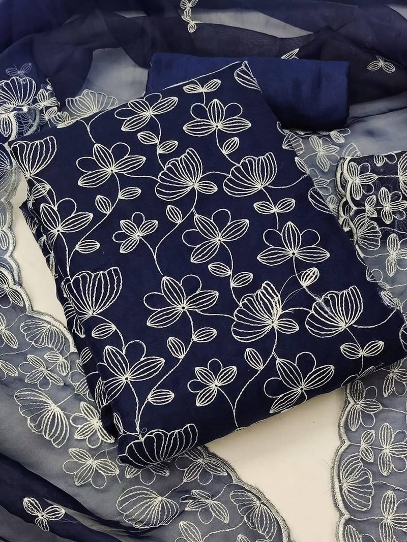 embroidered organza unstitched dress material