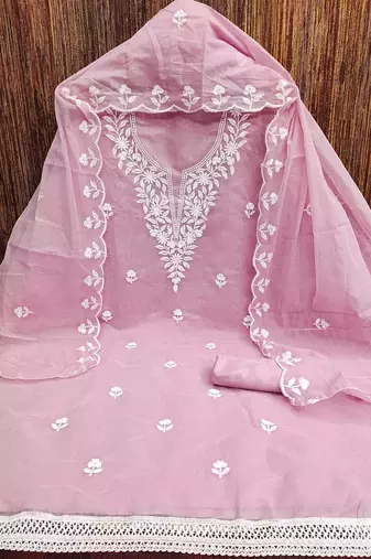 floral embroidered unstitched dress material