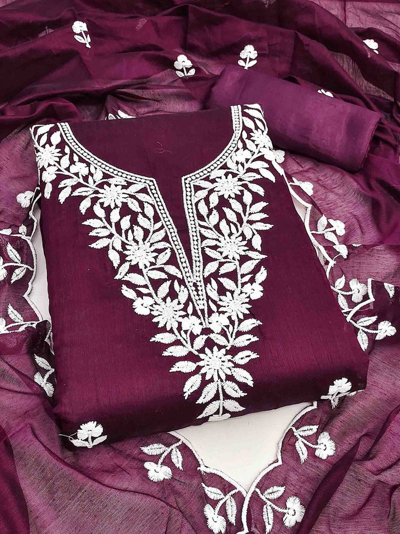 floral embroidered unstitched dress material