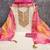 women pink & white embroidered & tassels cotton unstitched dress material