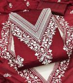 women maroon chanderi cotton embroidered unstitched dress material with dupatta