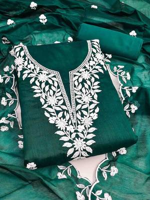 floral embroidered thread work chanderi cotton unstitched dress material 1