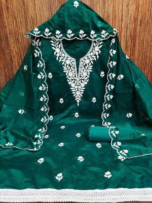 floral embroidered thread work chanderi cotton unstitched dress material 3
