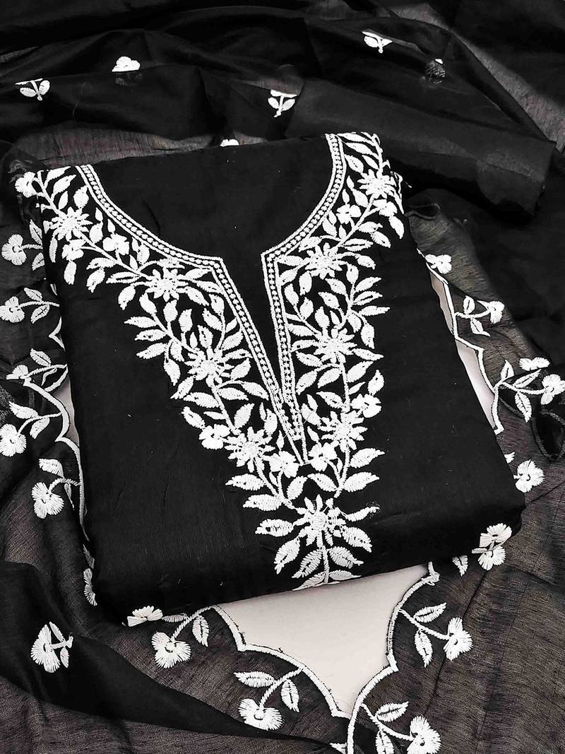 floral embroidered unstitched dress material