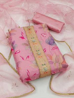 floral embroidered organza unstitched dress material 1