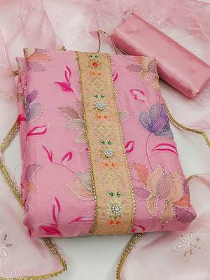 floral embroidered organza unstitched dress material 2