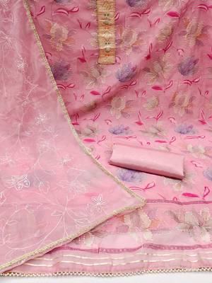 floral embroidered organza unstitched dress material 3