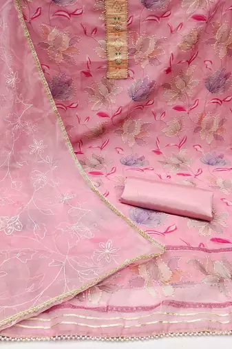 floral embroidered organza unstitched dress material