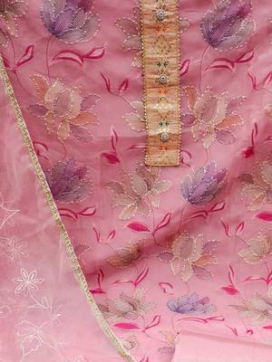 floral embroidered organza unstitched dress material 4