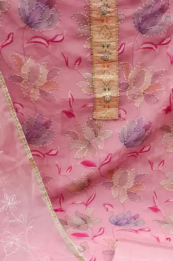 floral embroidered organza unstitched dress material