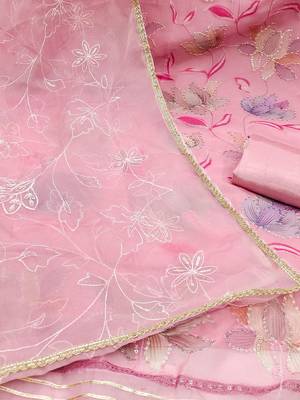 floral embroidered organza unstitched dress material 5