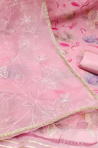 floral embroidered organza unstitched dress material