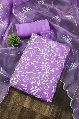 floral embroidered organza unstitched dress material
