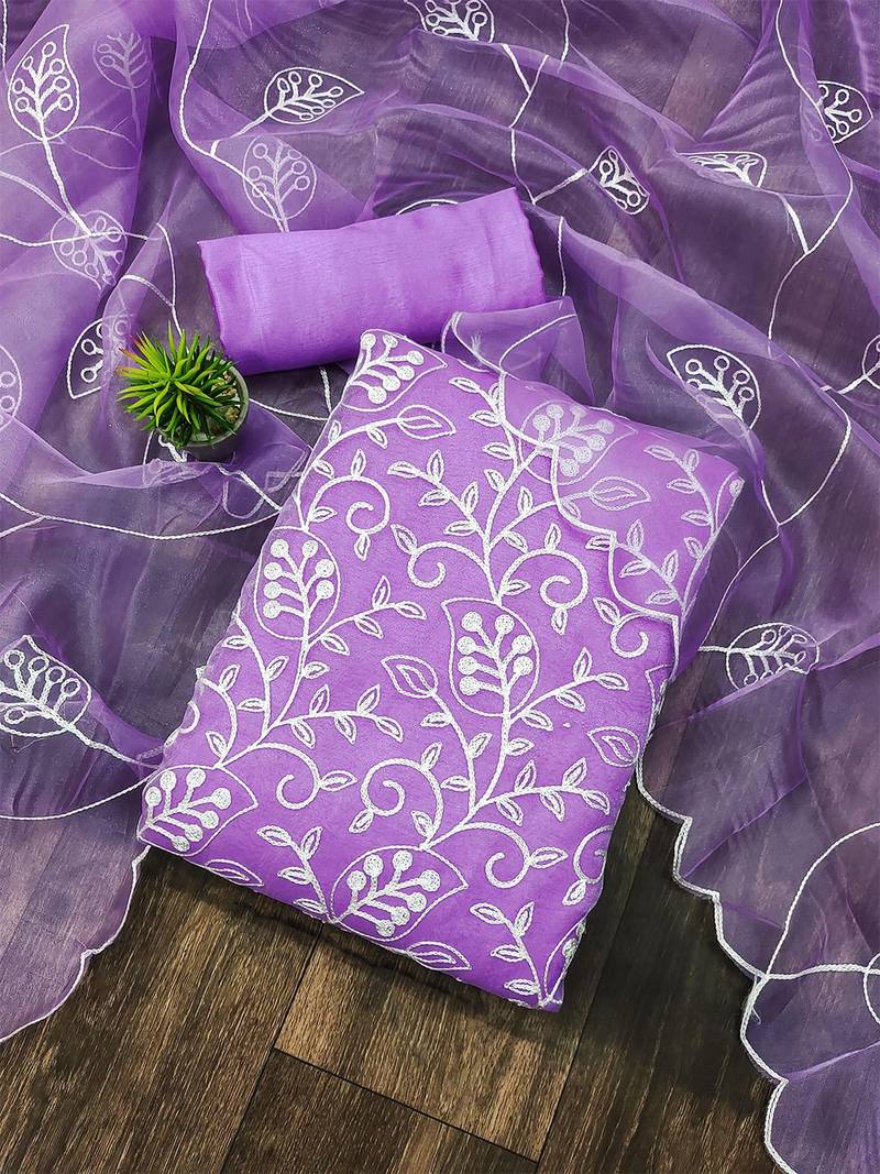 floral embroidered organza unstitched dress material