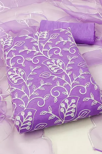 floral embroidered organza unstitched dress material