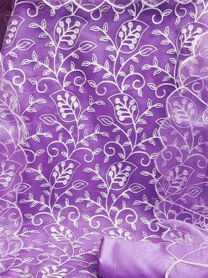 floral embroidered organza unstitched dress material 4