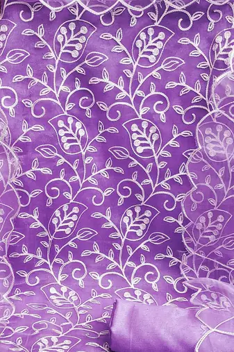 floral embroidered organza unstitched dress material